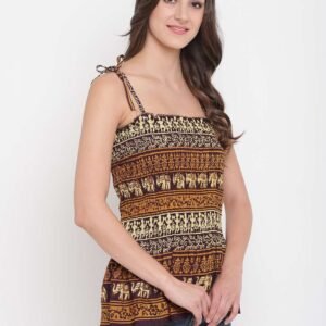 Women's Rayon Printed Casual Summer Style Tie Shoulder Straps Free Size Tank Top ( Multi5)